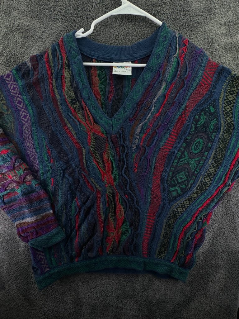 Coogi Sweater V Neck Pullover Colorful Xl Cotton Red Purple Blue Knit Adult